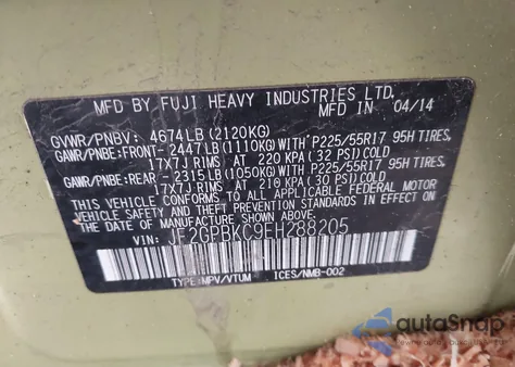 2014 Subaru Xv Crosstrek Hybrid 2.0I Touring z USA, uszkodzony, nr VIN JF2GPBKC9EH288205